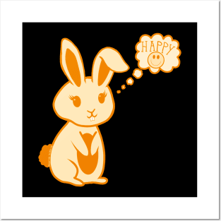 Cute Orange And Yellow Bunny Rabbit Happy Posters and Art